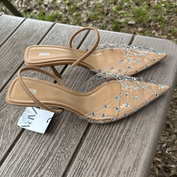 Zara Shoes - Zara Tan and Cream Heels with Studded Detailing